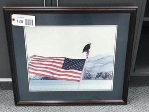 lot 129 image: Framed Print, Eagle and American Flag
