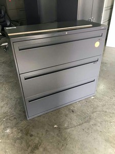 lot 19 image: Hon Lateral File Cabinet, Three-Drawer, Grey