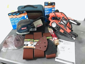 lot 62 image: Black & Decker Dragster Belt Sander, Ryobi Pad Sander