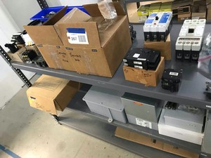 lot 267 image: Electrical Supplies  breakers, electrical boxes (shelf not included)