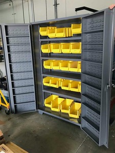 lot 272 image: Global Metal 2-door Parts Bin Cabinet with Yellow Parts Bins, 48 x 24 x 78 inches tall