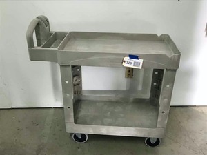 lot 328 image: Rubbermaid Commercial Proiducts two-tier cart,  38 x 16.5 x 33