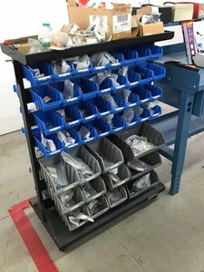 lot 330 image: Fasteners and rack with bins on caster.  Includes assorted fasteners