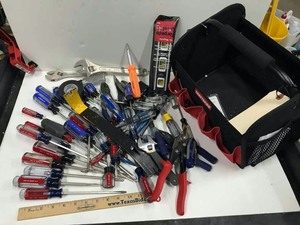 lot 416 image: Craftsman Tool Bag with Misc. Tools (redblack)