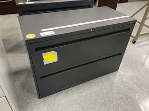 lot 491 image: Hon Two-Drawer Lateral File Cabinet (metal, dark gray) No key.