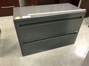 lot 492 image: Hon Two-Drawer Lateral File Cabinet (metal, dark gray) No key