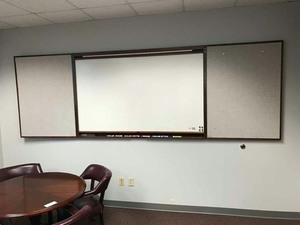 lot 522 image: White Board Cabinet, Wall Mounted with Projector Screen