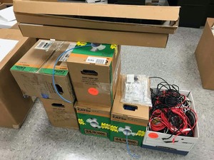 lot 535 image: Assorted CAT5e Cables, 24 gauge, four pair, KitCable Mgmt., 2U Sliding Ready Rail Kit, Asst. Cat5 Ether Net Cables