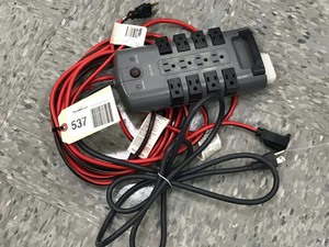 lot 537 image: 25 Ft. Extension Cord (red & black), Belkin Plug Strip