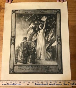 lot 1008 image: Vintage Poster William Cook 23rd Infantry, Columbia gives to her son the accolade of the new chivalry of humanity