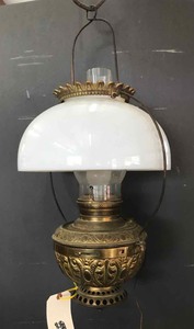 lot 8 image: Old Boerne Bowling Alley Lamp (strap dated 1890)