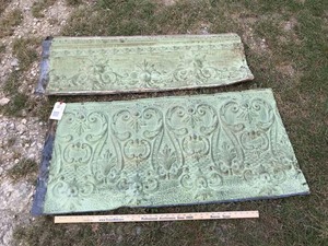 lot 55 image: Antique architectural embossed tin (2, green)