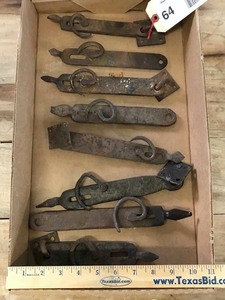 lot 64 image: (8) hand wrought iron latches