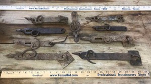 lot 69 image: (9) assorted hand wrought iron gate latches