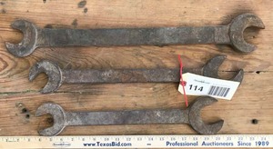 lot 114 image: (3) antique open end wrenches, large