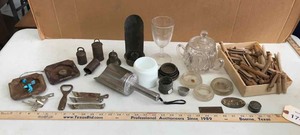 lot 174 image: Glass Ant Traps, Wine Glass, Candy Dish, Ashtrays, etc