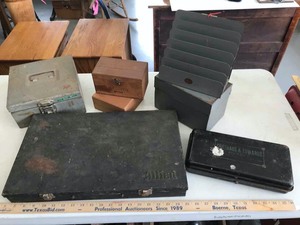 lot 199 image: Metal & Wood Boxes Antique Grothaus & Edwards, Webster Directors, Curmanco, Allied & other assorted