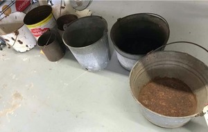 lot 201 image: Old Buckets & Galvanized Calf Pail