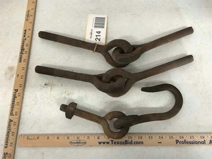 lot 214 image: Antique Heavy Iron Eye Bolts, Hook & Bolt