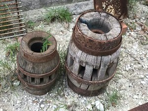lot 300 image: (2) Wagon Hubs (wood)