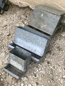 lot 310 image: (3) Galvanized Tin Chicken Feeders