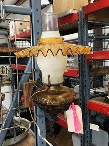 lot 494 image: Antique Iron & Carnival Glass Electric Wall Sconce