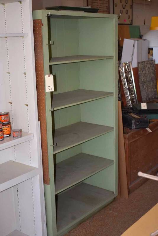lot 13 image: Green Hardware Cabinet, wooden