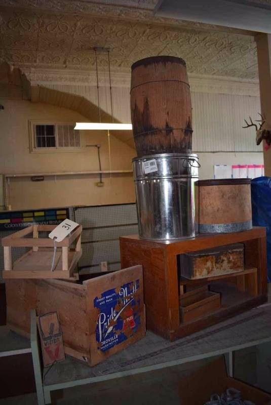 lot 31 image: Nail Keg, Boxes, Bread Tin, Display Box, Etc.
