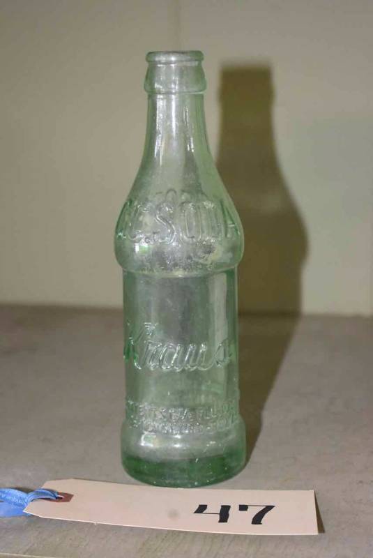 lot 47 image: Antique Bottle C.C. Soda Kraus Fredericksburg Texas, Fredericksburg Bottling Company,  Patd Nov. 5, 1923