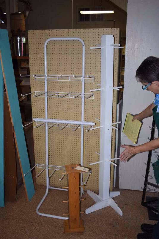 lot 81 image: (2)Wood Peg Display Stands & (1) Tubular Rack