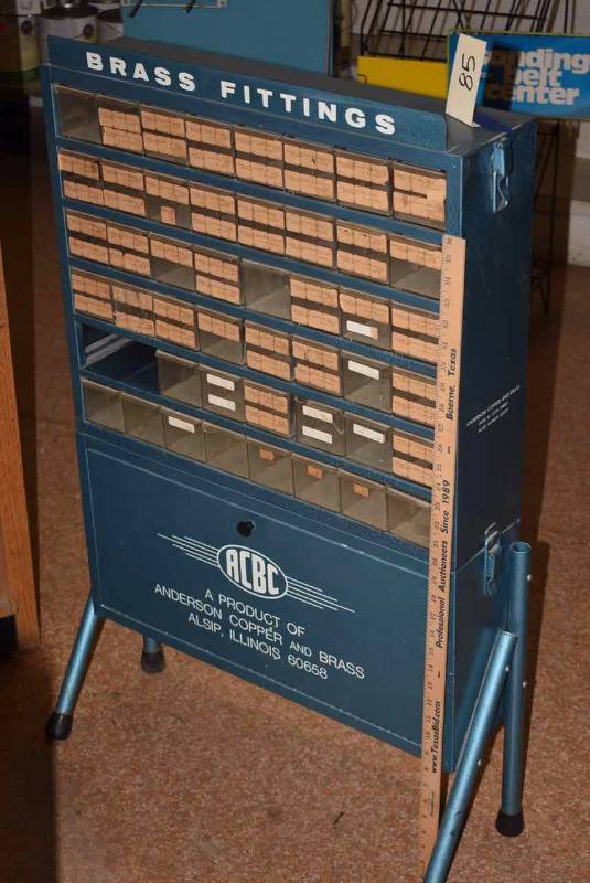 lot 85 image: Vintage Blue Metal Advertising Cabinet ACBC Brass Fittings