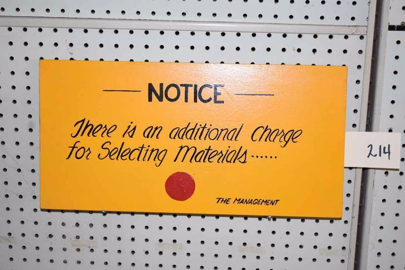lot 214 image: Painted Wood Sign Notice Additional Charge