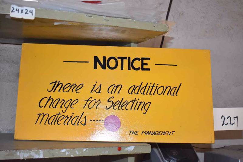 lot 227 image: Painted Wood Sign Notice Additional Charge