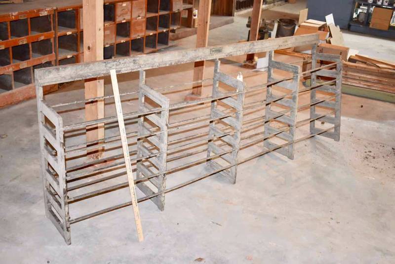 lot 235 image: Antique Wood Frame Kirkpatrick Bros. Store Fixtures