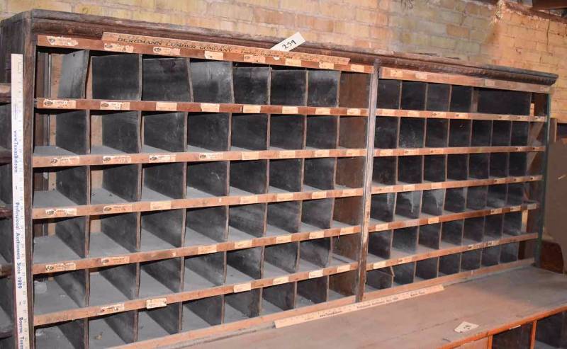 lot 239 image: Antique Cubbied Hardware Cabinet