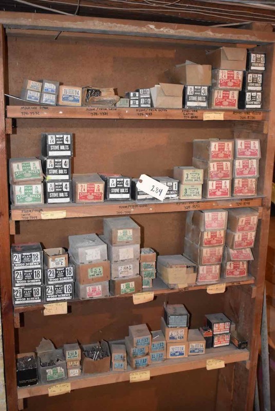 lot 284 image: (4) Shelves Of Stove Bolts & Wood Screws