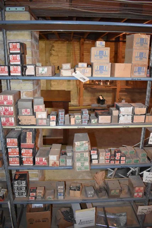 lot 288 image: (5)Shelves Of Sheet Metal Screws, Stove Bolts, Wood Screws, Etc.