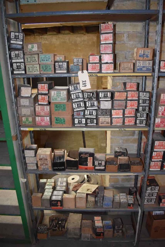 lot 289 image: (5)Shelves of Wood Screws, Stove Bolts, Etc.