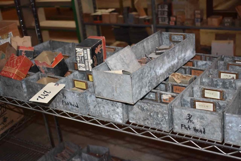 lot 292 image: (9) Old Galvanized Hardware Store Divided Bins