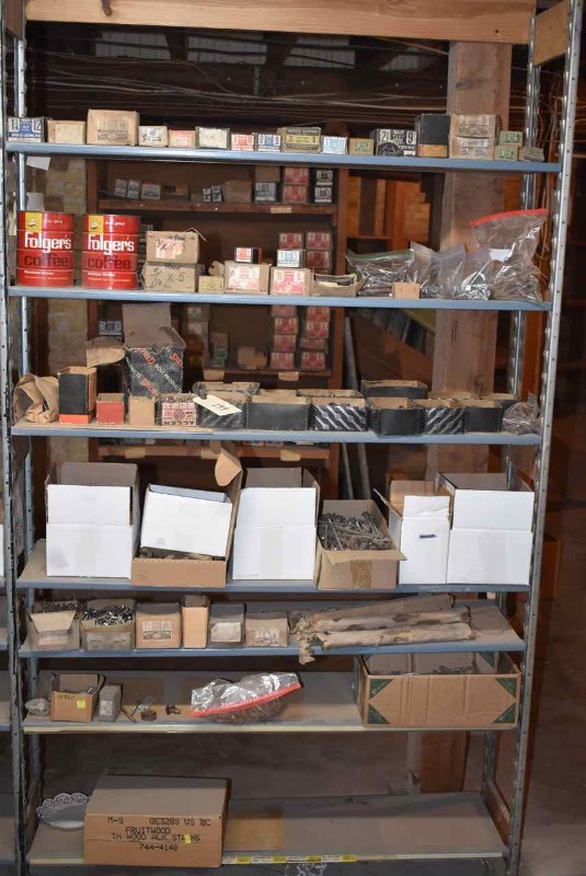 lot 297 image: (7 )Shelves of Wood Screws, Bolts, Hex Head Bolts, Etc.