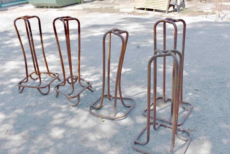 lot 299 image: (5)Antique Fence-Wire-Roll Holders