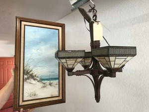 lot 289 image: Light Fixture & Painting Beach