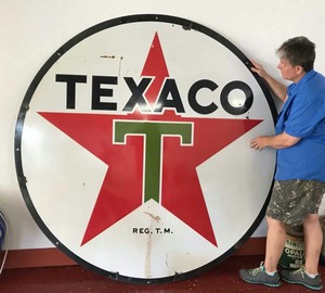 lot 240 image: Antique Porcelain Enamel Double-Sided Texaco Sign 10-50