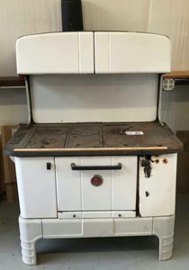 lot 55 image: Antique wood burning porcelain enamel stove