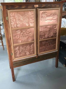 lot 66 image: Antique Pine Pie Safe with Punched Copper