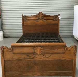 lot 64 image: Antique Oak Bed with rails and springs
