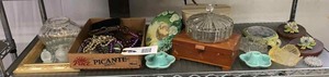 lot 85 image: Ladies Vanity Top Items Perfume Bottles, Picture, Jewelry Boxes, Jewelry, Etc.