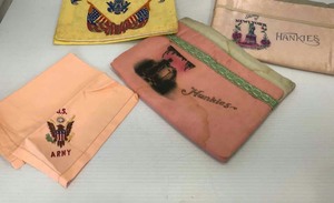 lot 86 image: Vintage U.S. Army Sweetheart Items  Embroidered Hankie, Hankie Pouch, Asst. Hankie Pouches