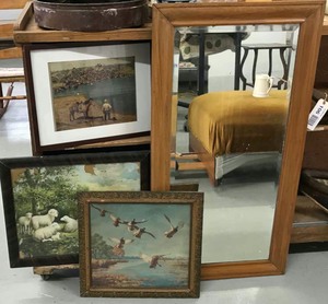 lot 103 image: Framed Wall Mirror, Assorted Framed Pictures