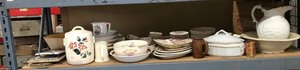 lot 112 image: Asst. VintageAntique  Platters, Rose Dishes, Bowls, Mug (damage)